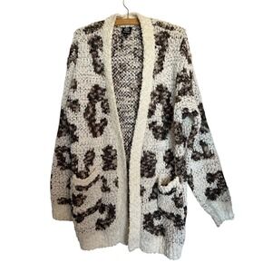 Bobeau Chunky Knit Women's Cardigan Sz Large Brown Tan Ivory Mix Sweater Duster